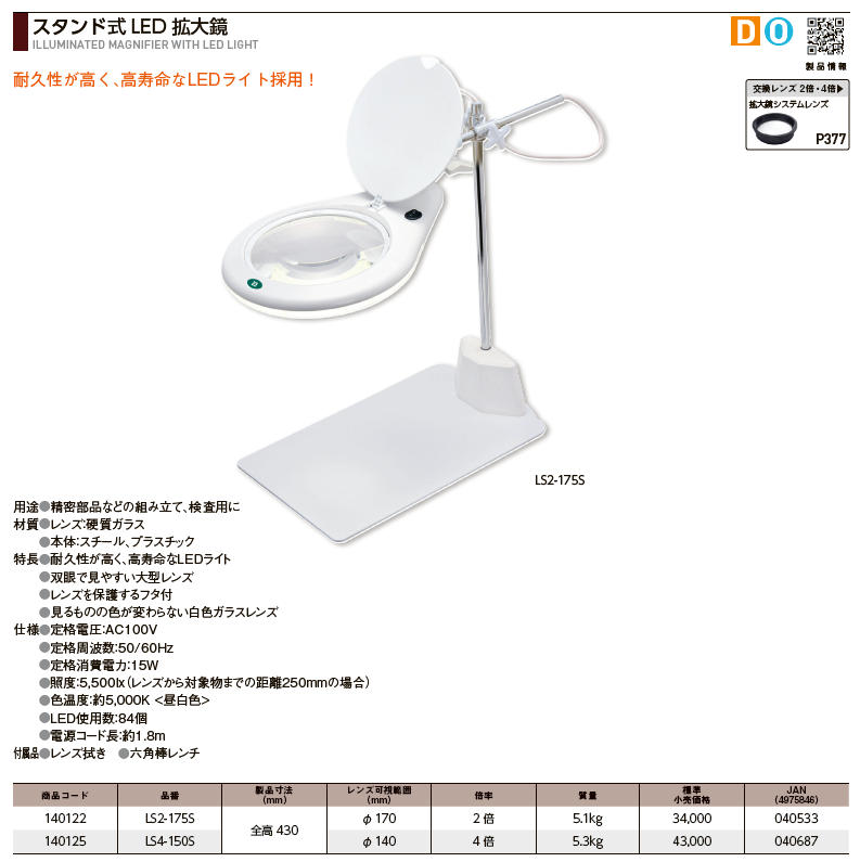 新潟精機 SK LED拡大鏡 アーム式 φ170 LS2-175A - 計測、検査