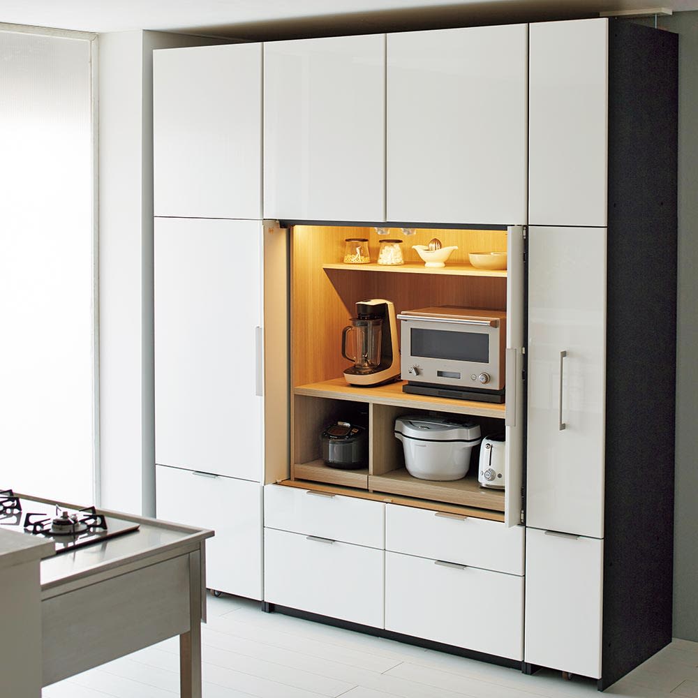 食器棚 約90cm ホワイト 大量収納 キッチン収納 カップボード ハイグレードダイニングシリーズ 組立品
