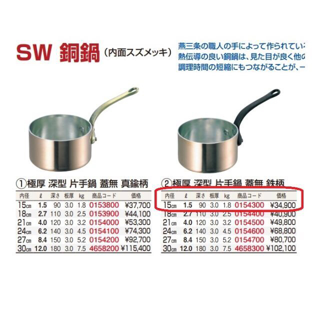 和田助製作所 SW 銅極厚浅型片手鍋 真鍮柄 27cm :4562283617840